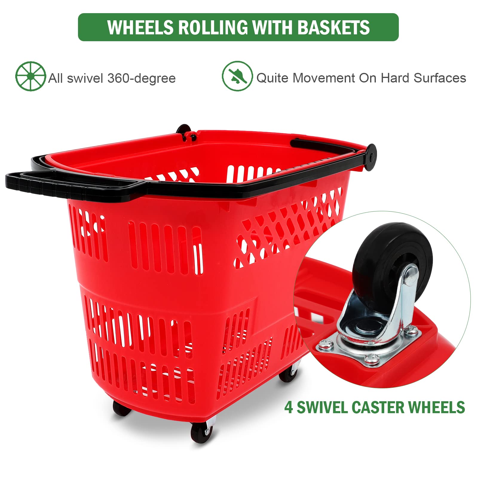 Plastic Wheeled Shopping Baskets w/ Handles 17