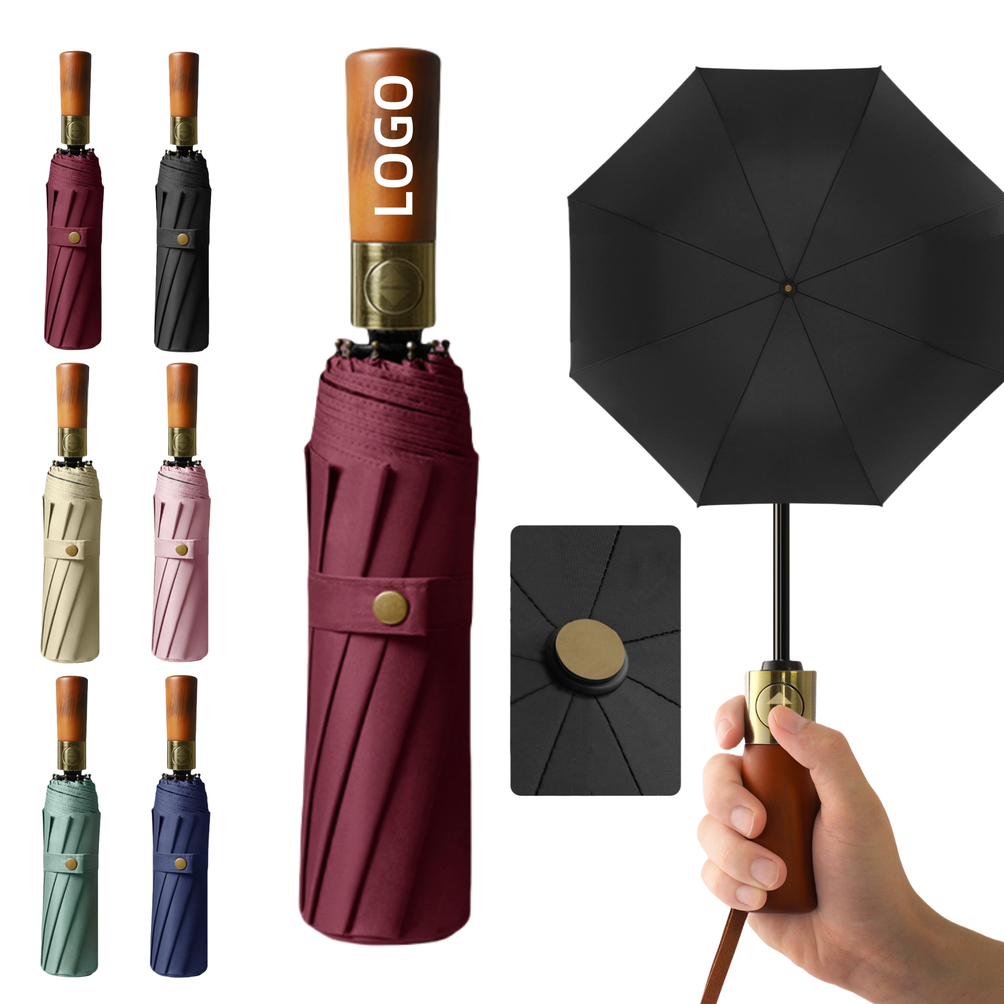 Wooden Handle Folding Umbrella 2