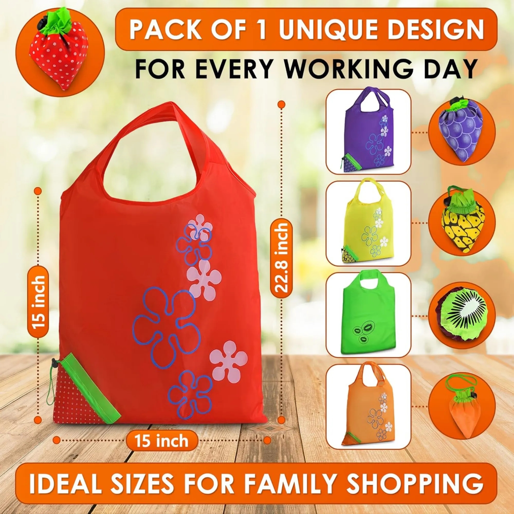 Reusable Grocery Bags Foldable Strawberry With Handle 11