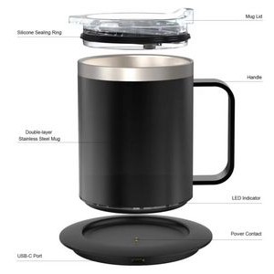 12oz Stainless Steel Smart Heated Coffee Mug Warmer Set 2