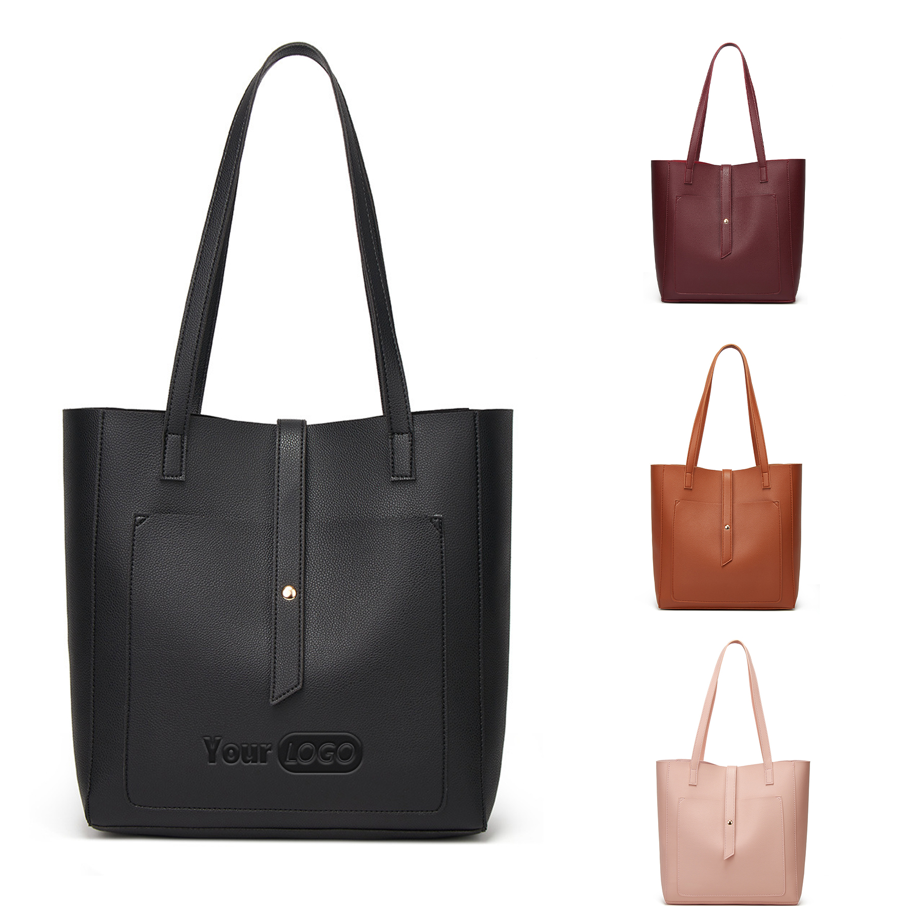 PU Simple solid color tote bag for women, custom tote bag with logo imprint 2