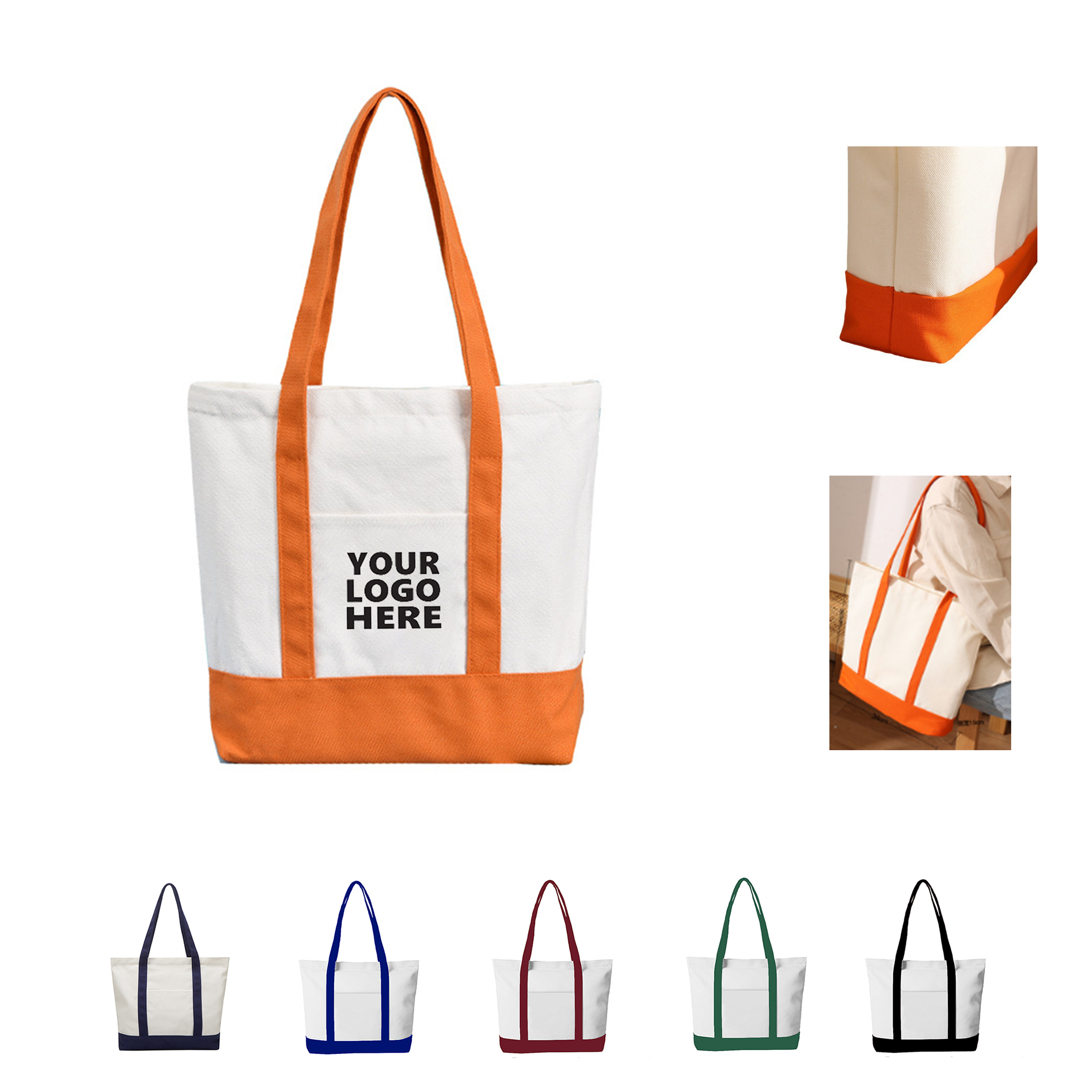 Tote Bag with Zipper Closure MOQ 50, custom tote bag with logo imprint 3
