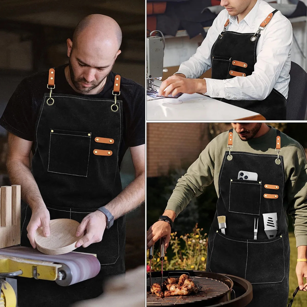 Canvas Cross Back Aprons with Adjustable Strap and Pocet 5
