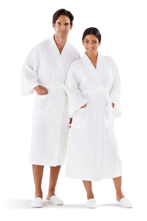 Basic Kimono Collar Waffle Bathrobe w/ Piping 5