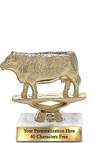 Trophy: 7", 2x3 white marble base, Hereford Cow Go 2
