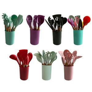 Silicone Cooking Utensil Set With Wood Handle 3