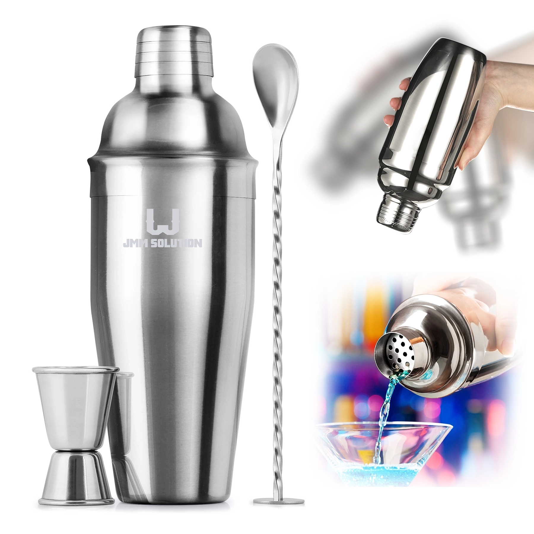 24Oz Stainless Steel Martini Shaker Drink Mixer Set 2