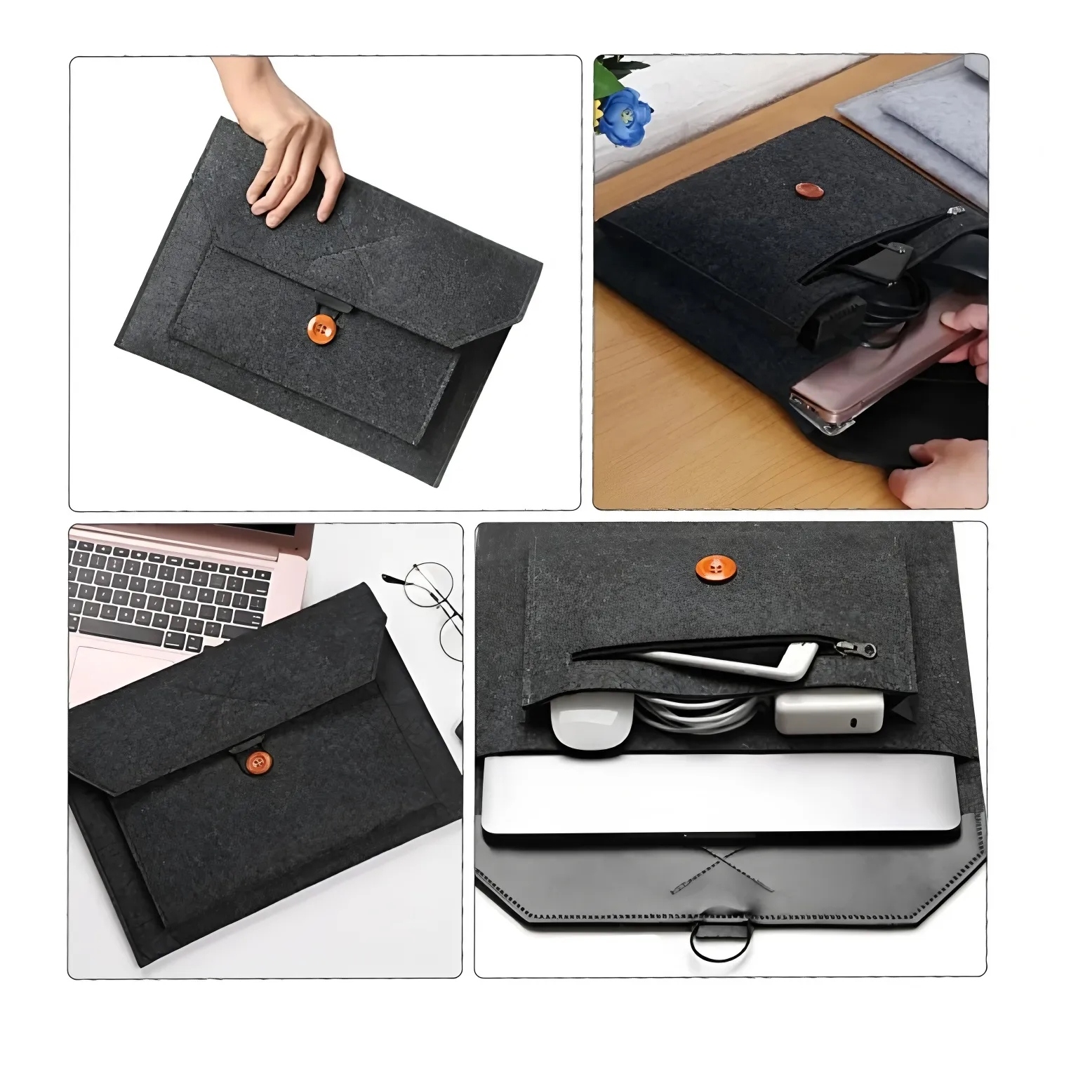 13 Inch Custom Logo Felt Laptop Sleeve with Pockets Lightweight Durable Case 5