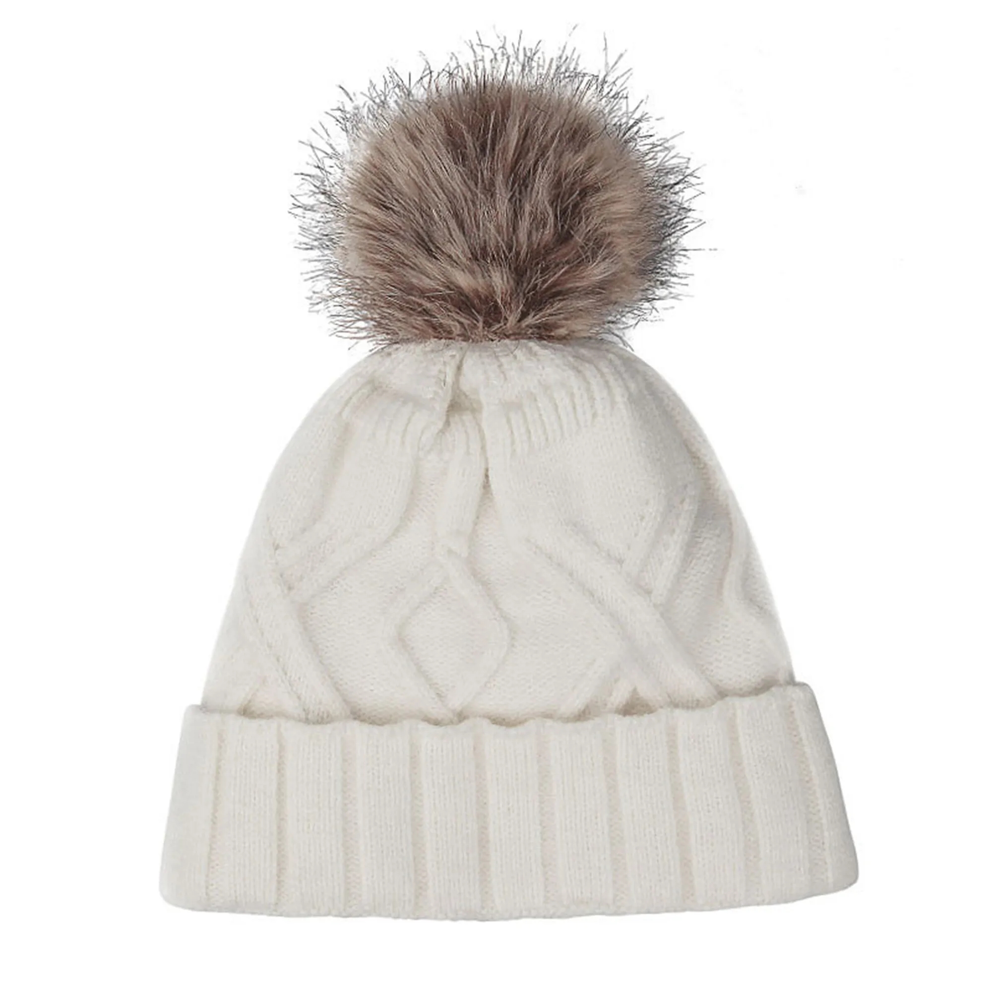 Winter Knit Hat With Faux Fur Pom 4