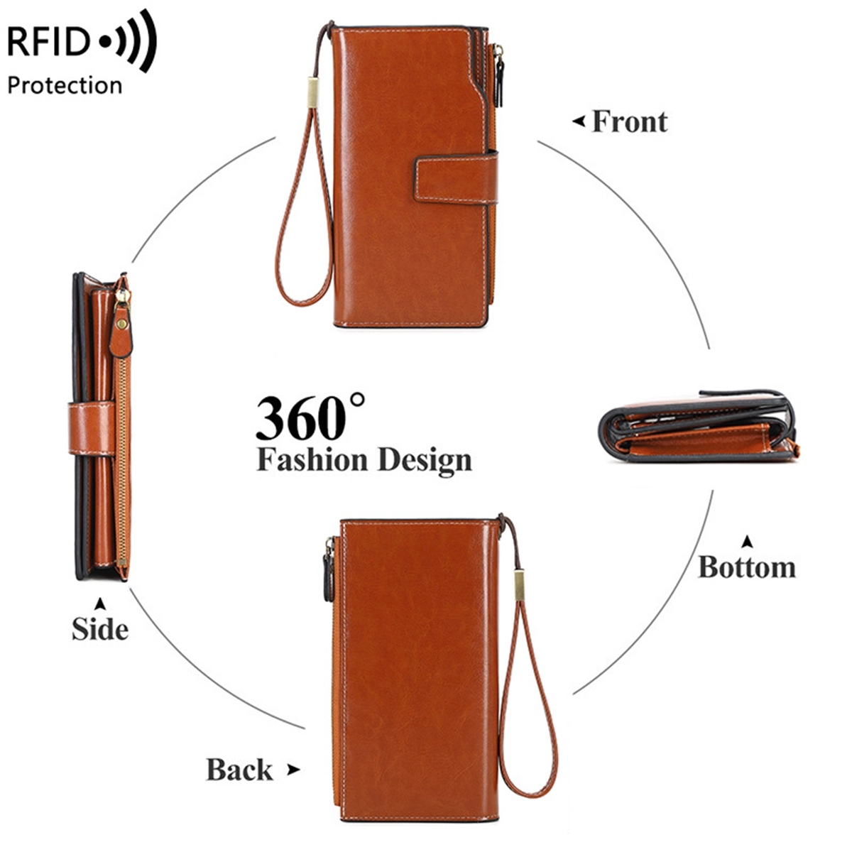 Women'S Rfid Blocking Leather Clutch Wallet 4