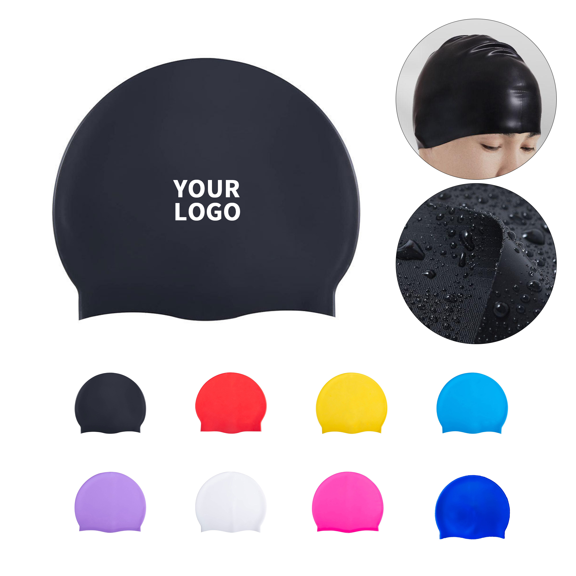 Waterproof Silicone Swim Cap 7.8" L x 7.3" W 3