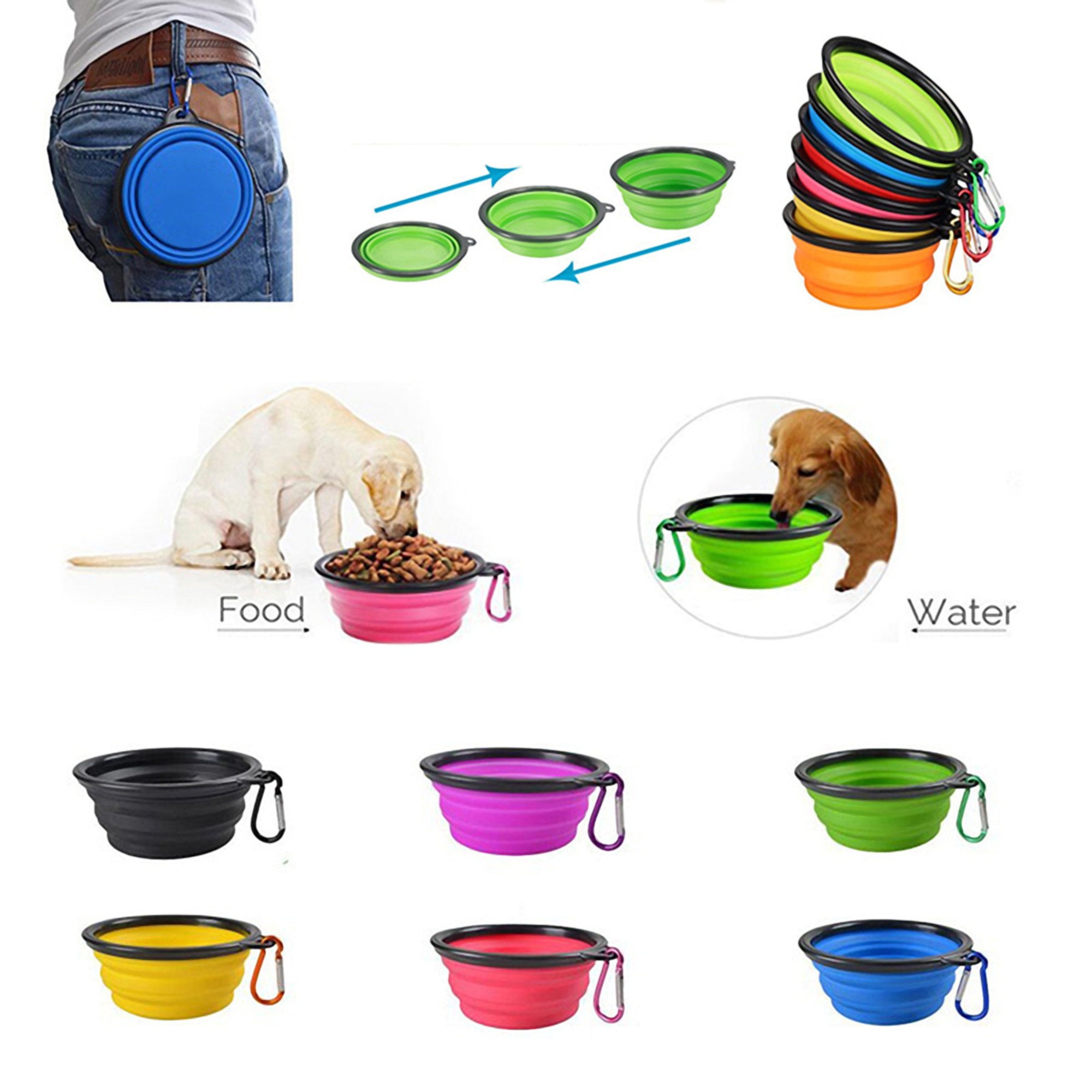 Collapsible Silicone Pet Bowl w/Carabiner
