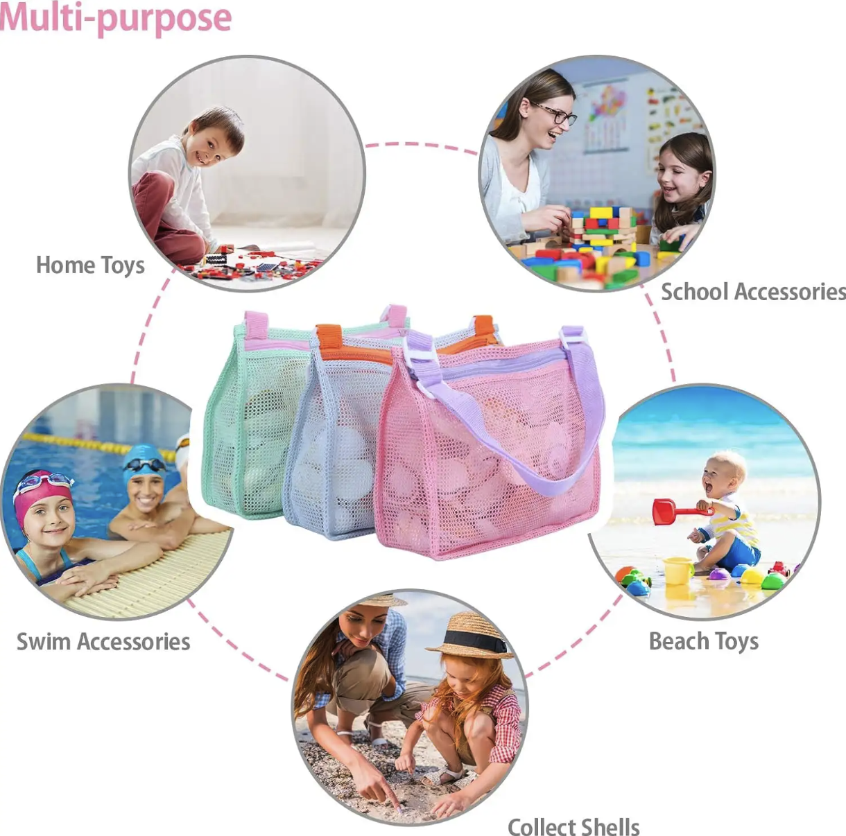 Colorful Foldable Travel Beach Swimming Toy Storage Mesh Bag 5