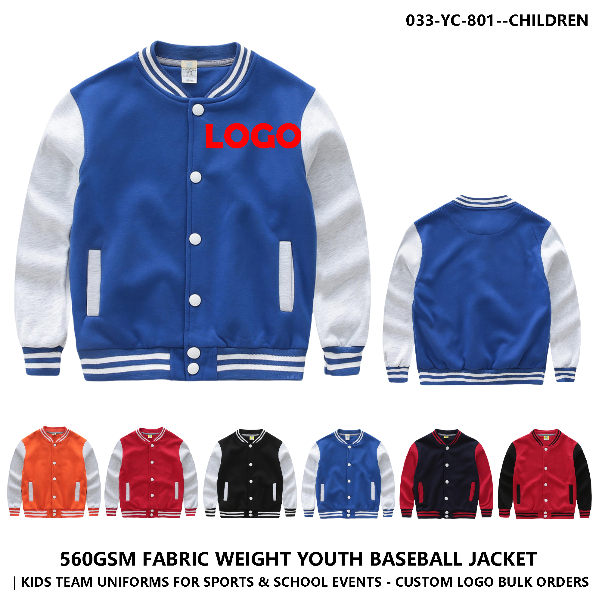 Unisex Kids Custom Logo Color Block Baseball Jacket 2