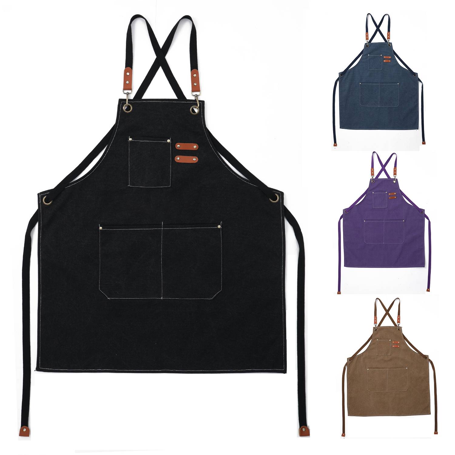 Adjustable Handcrafted Canvas Work Apron w/ Large Pockets 4