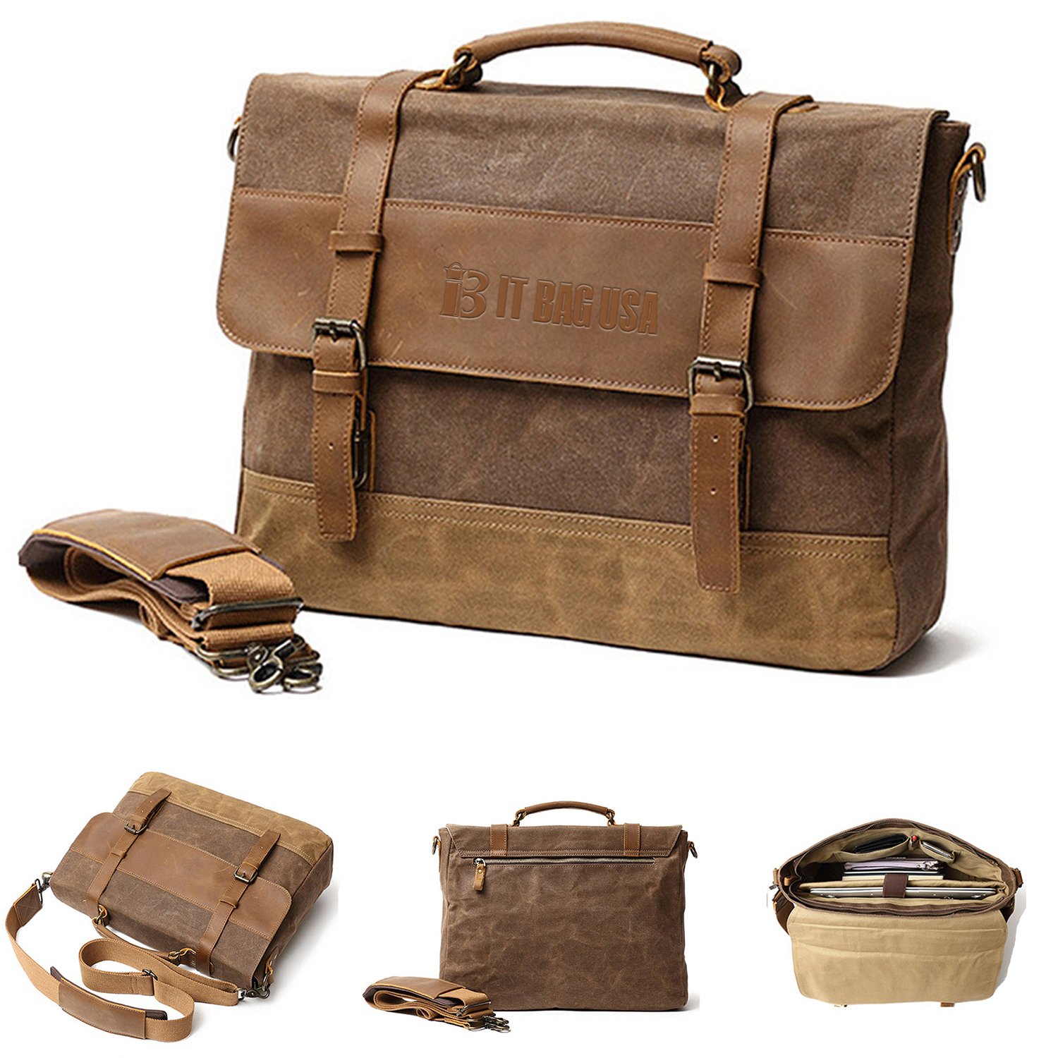 Leather Canvas Briefcase Laptop Bag 3