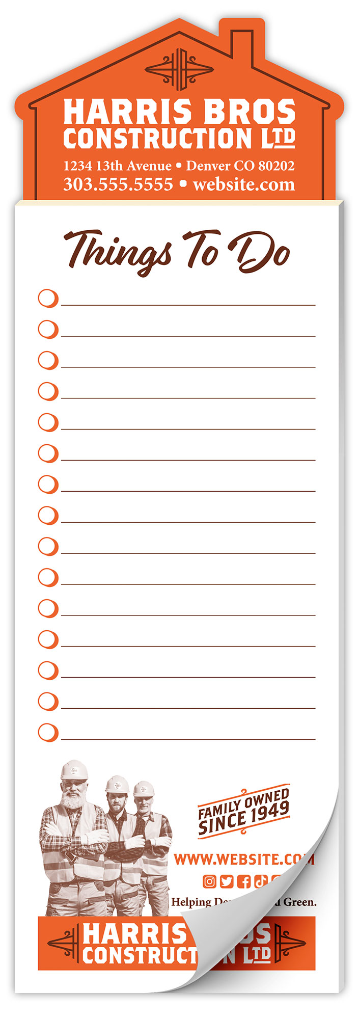 Custom Magna-Pad - 3.5x10.5 25-Sheet with House Shape Magnet - 3.5x10.5 2