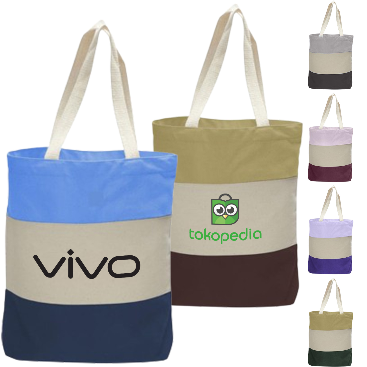 12 oz. Cotton Canvas Tri-Color Promotional Tote Bag USA Decorated (15" x 15") 2