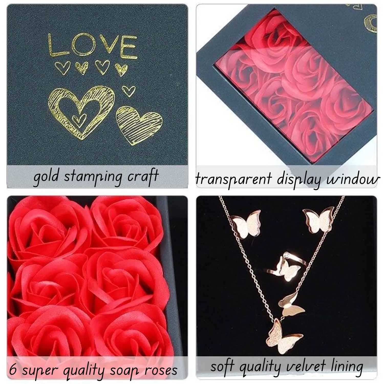 Set Jewelry Gift Box with Lids Six Eternal Rose Inside 5
