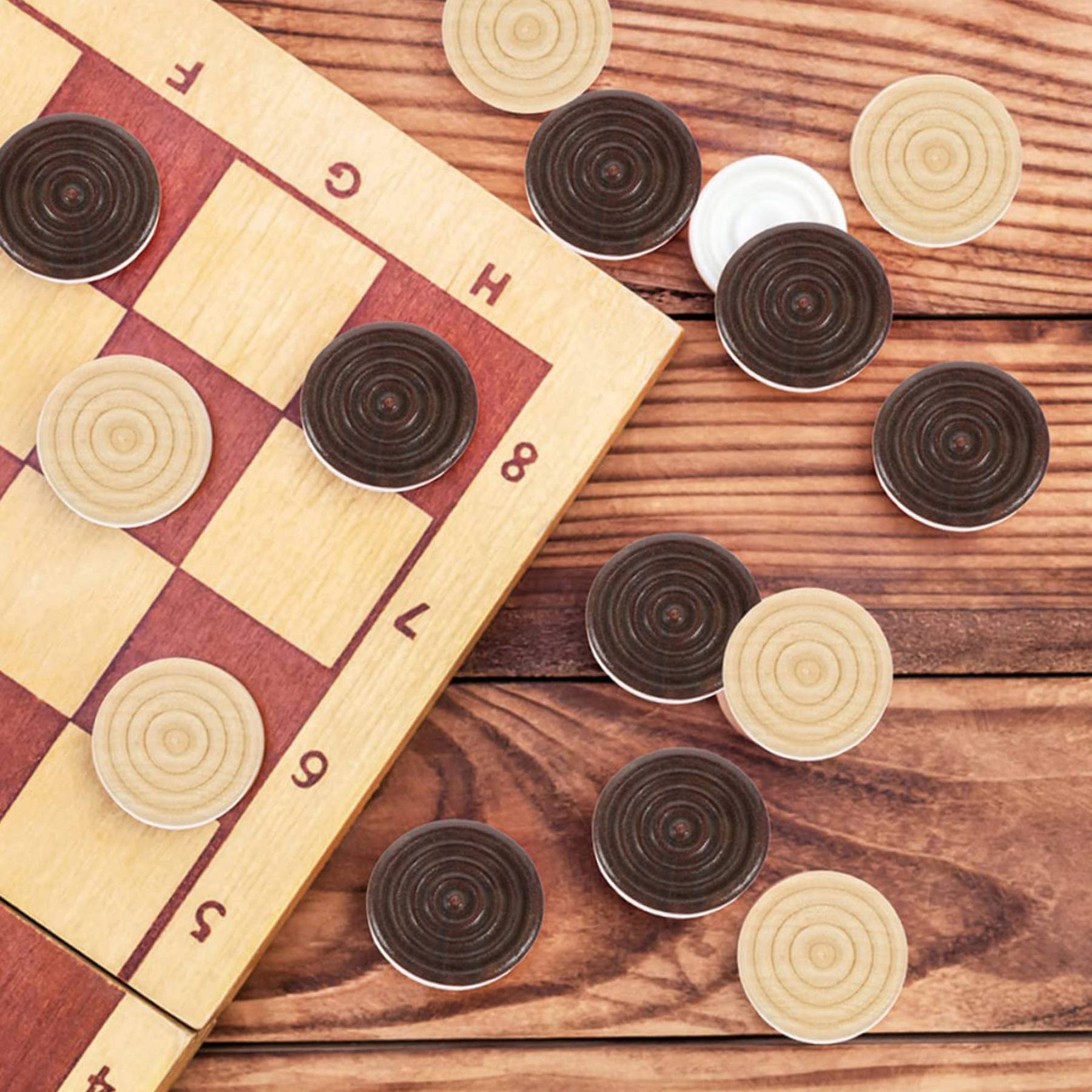 Solid Wooden Round Checkers Pieces Chess 4