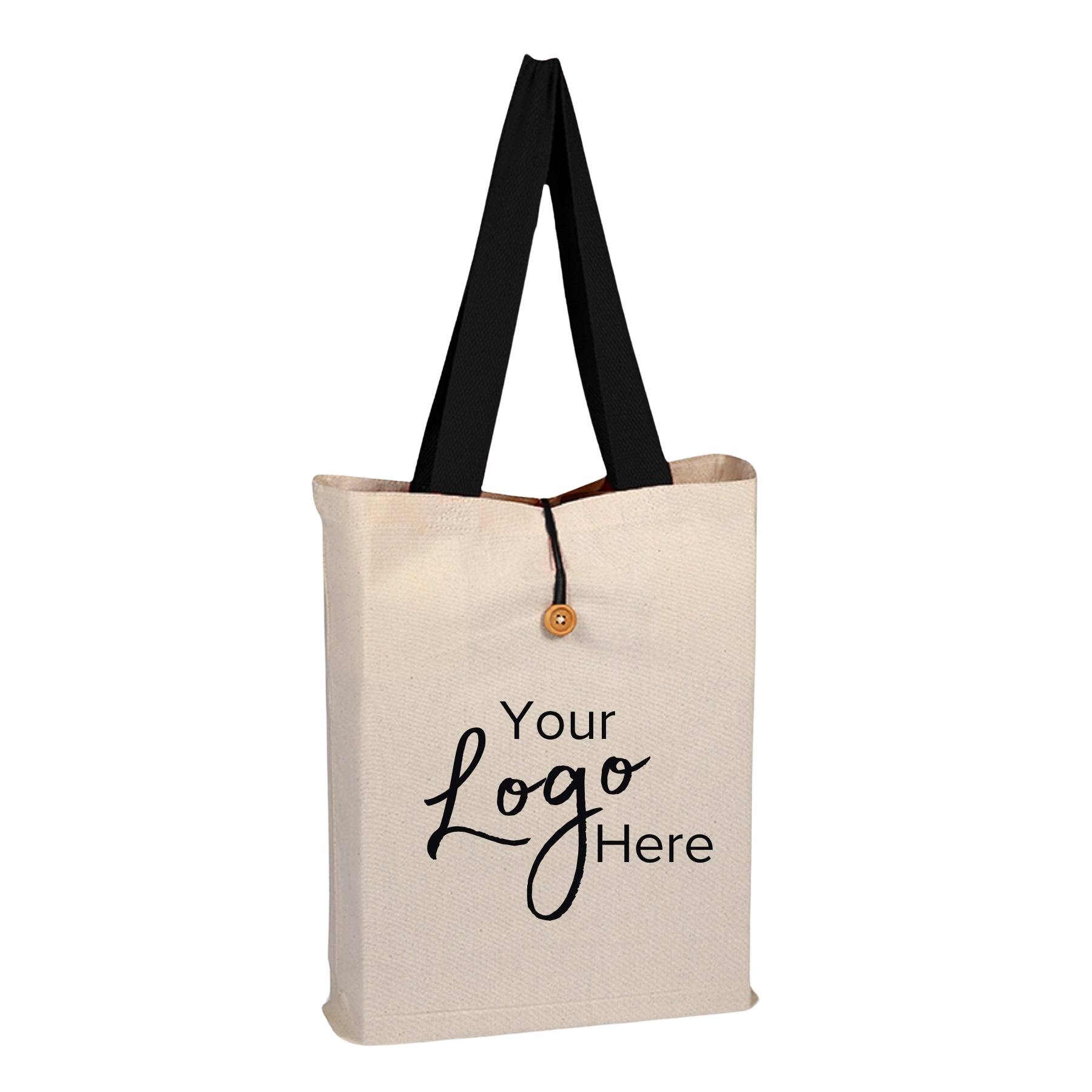 Button-Up Tote 15"W x 16"H x 3" Gusset Bag with Color Handles 1