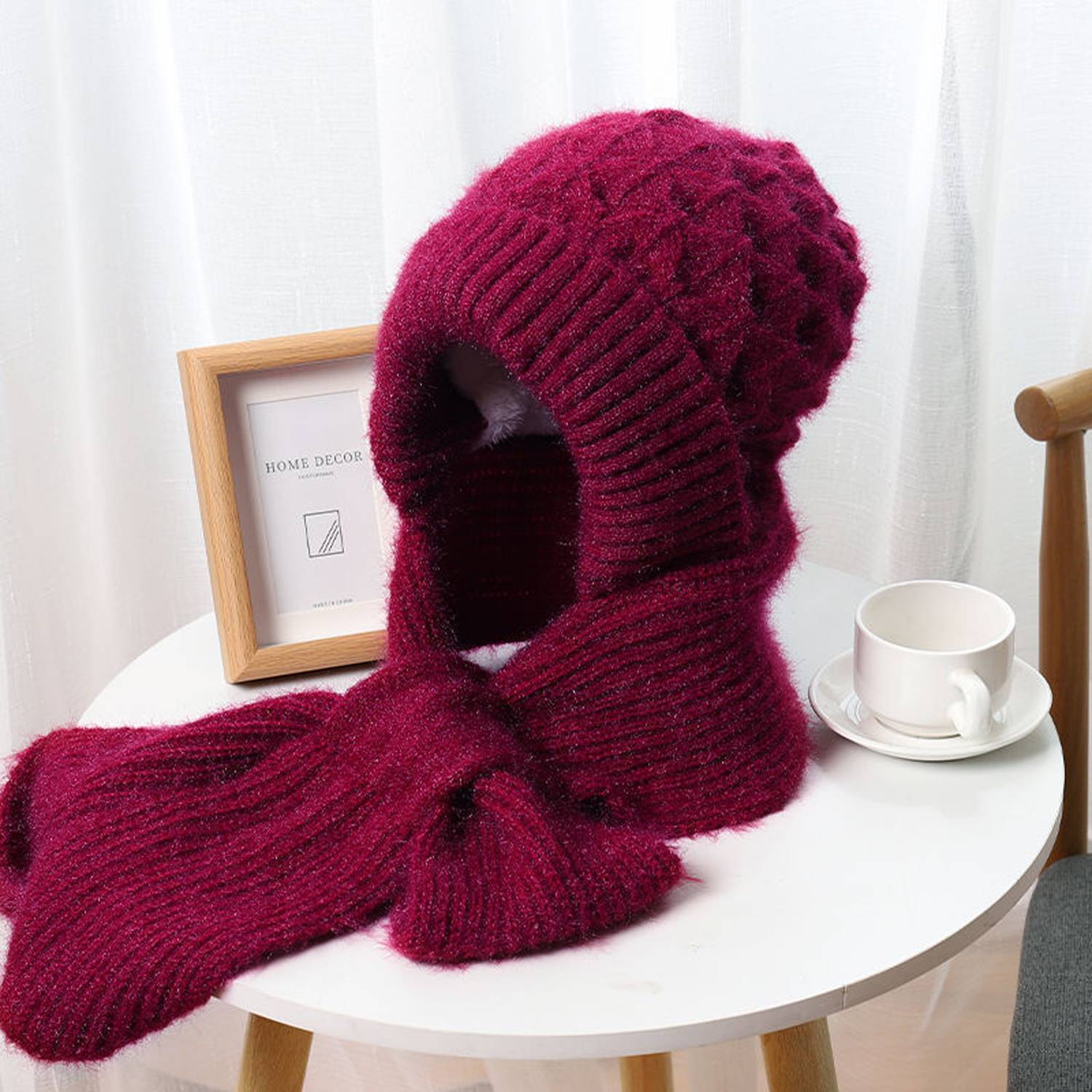 Winter Squirrel Cashmere Scarf Integrated Snow Hat 3