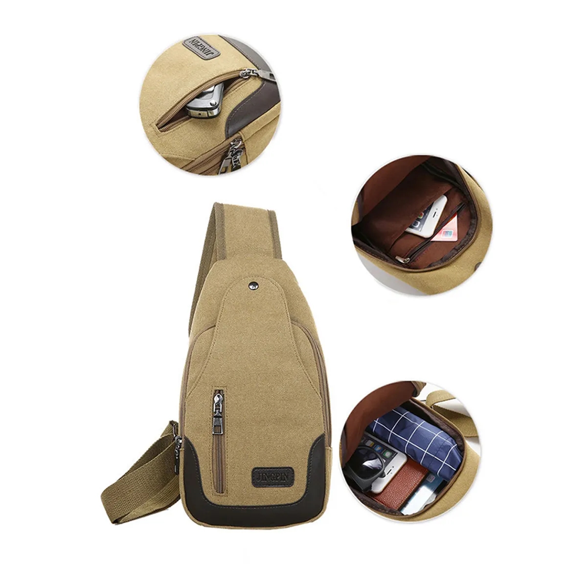Anti-Theft Canvas Crossbody Sling Bag With Multi-Zip Pockets 4