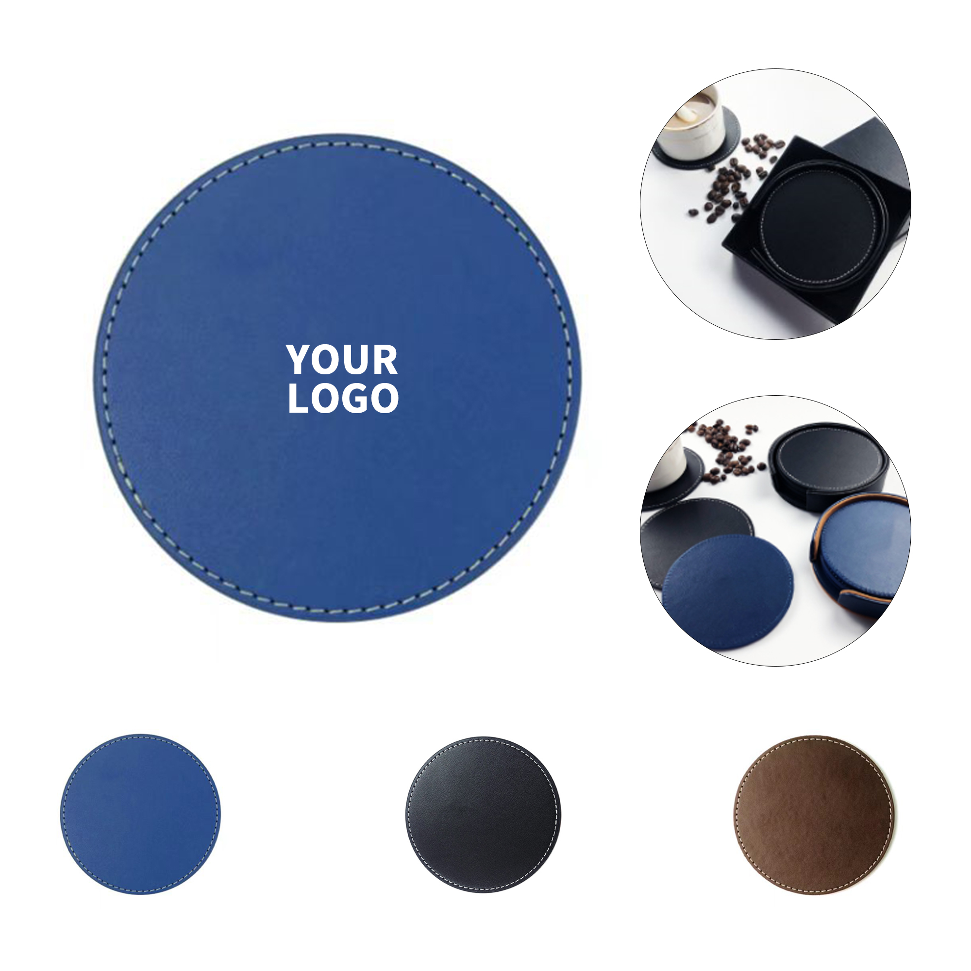 Round Polyurethane Leather Drink Coaster 3.94" Diameter 1