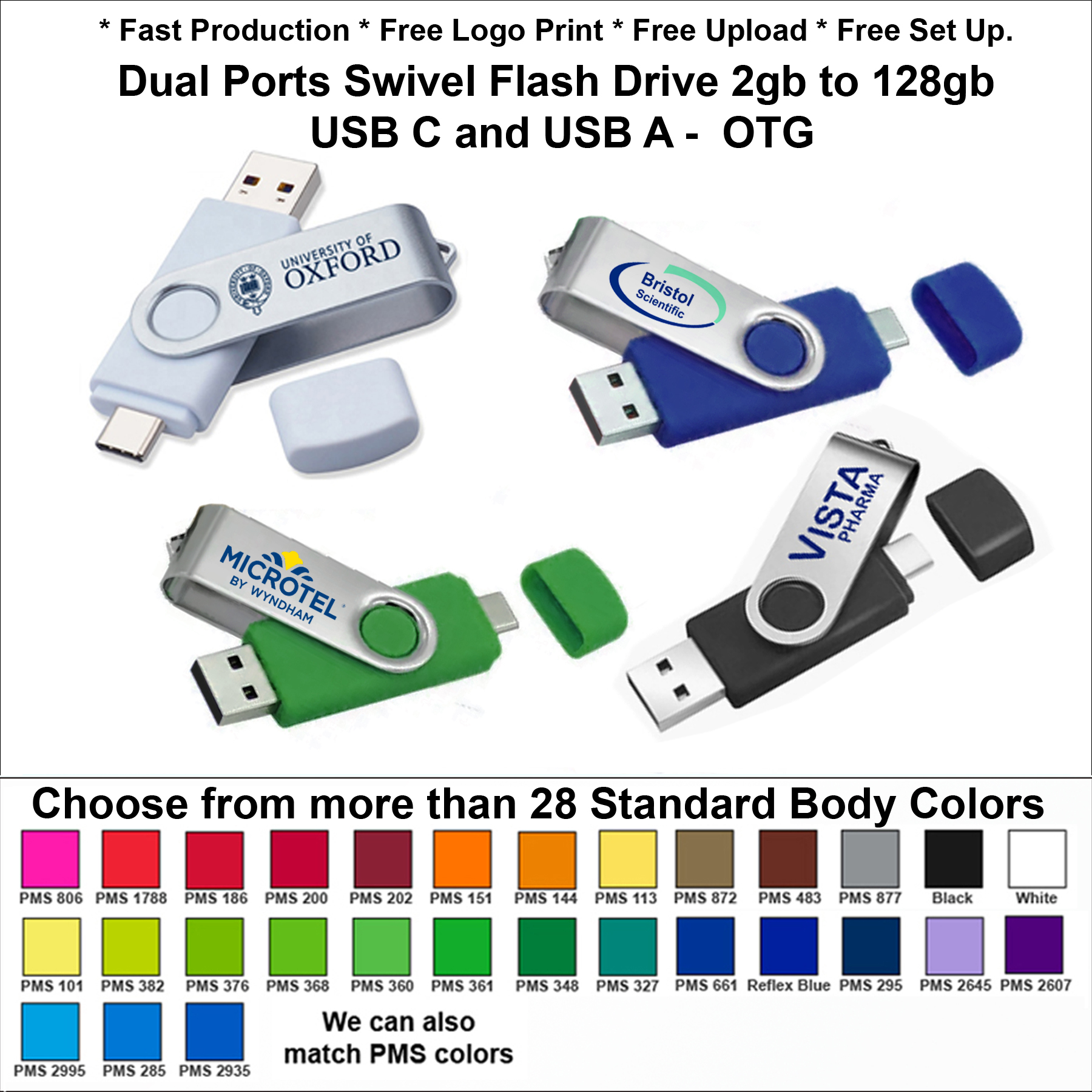 Dual Ports Swivel Silver Flash Drive USB C and USB A OTG / USB - 4 GB