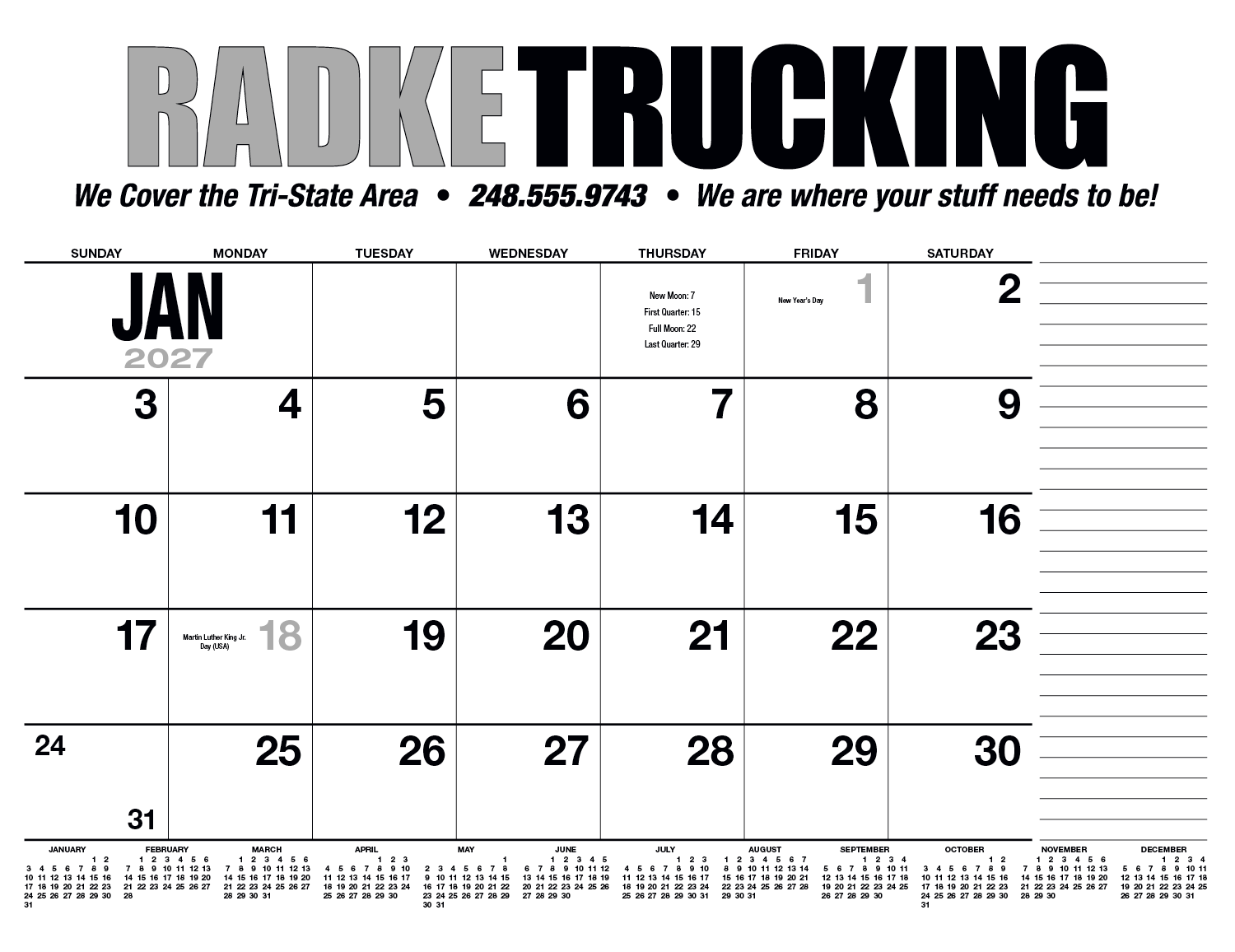 HotLine® Products 13-Month Desk Pad Calendar 92