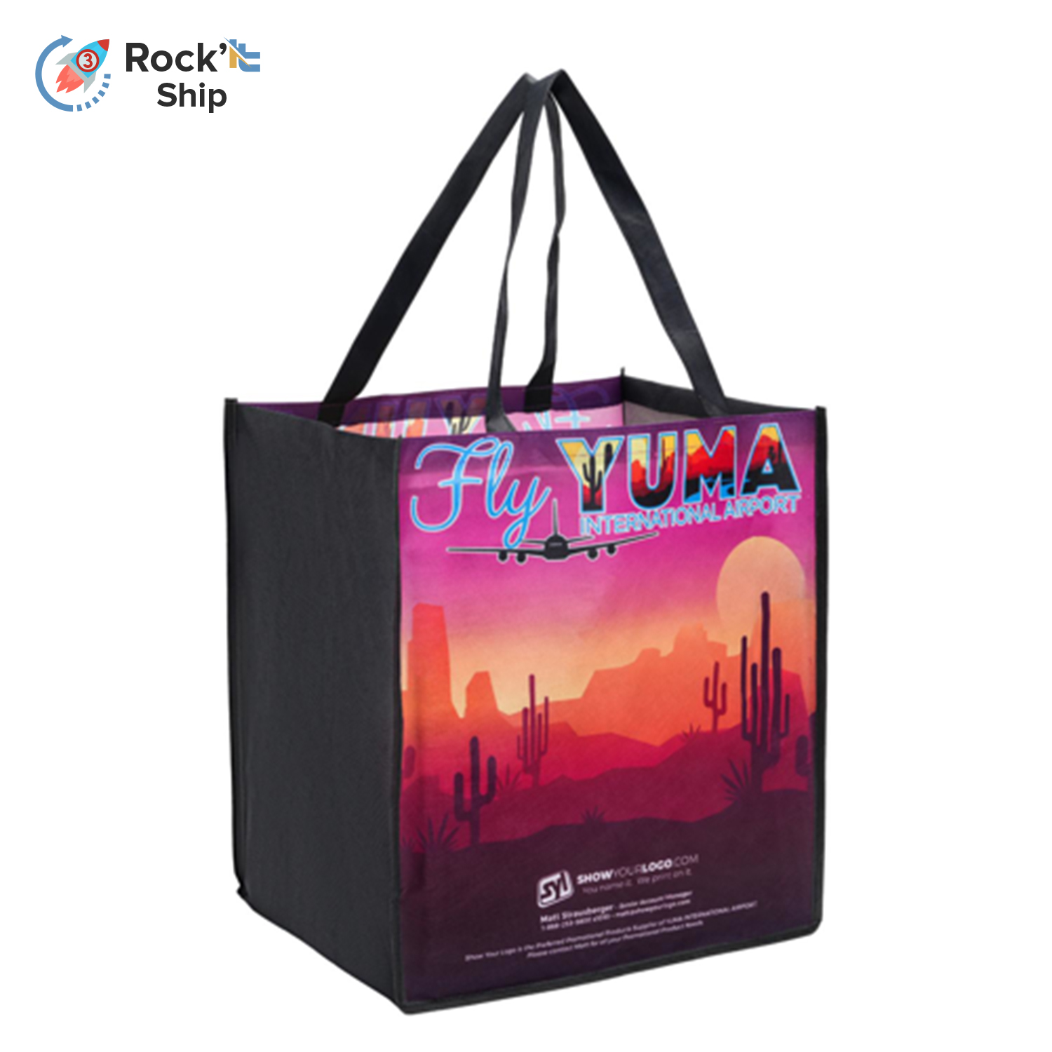 Rock'it 3-Day Sublimated PET Non-Woven Grocery Tote Bag w/ Gusset - 2 Sided (13" x 15" x 10") 1