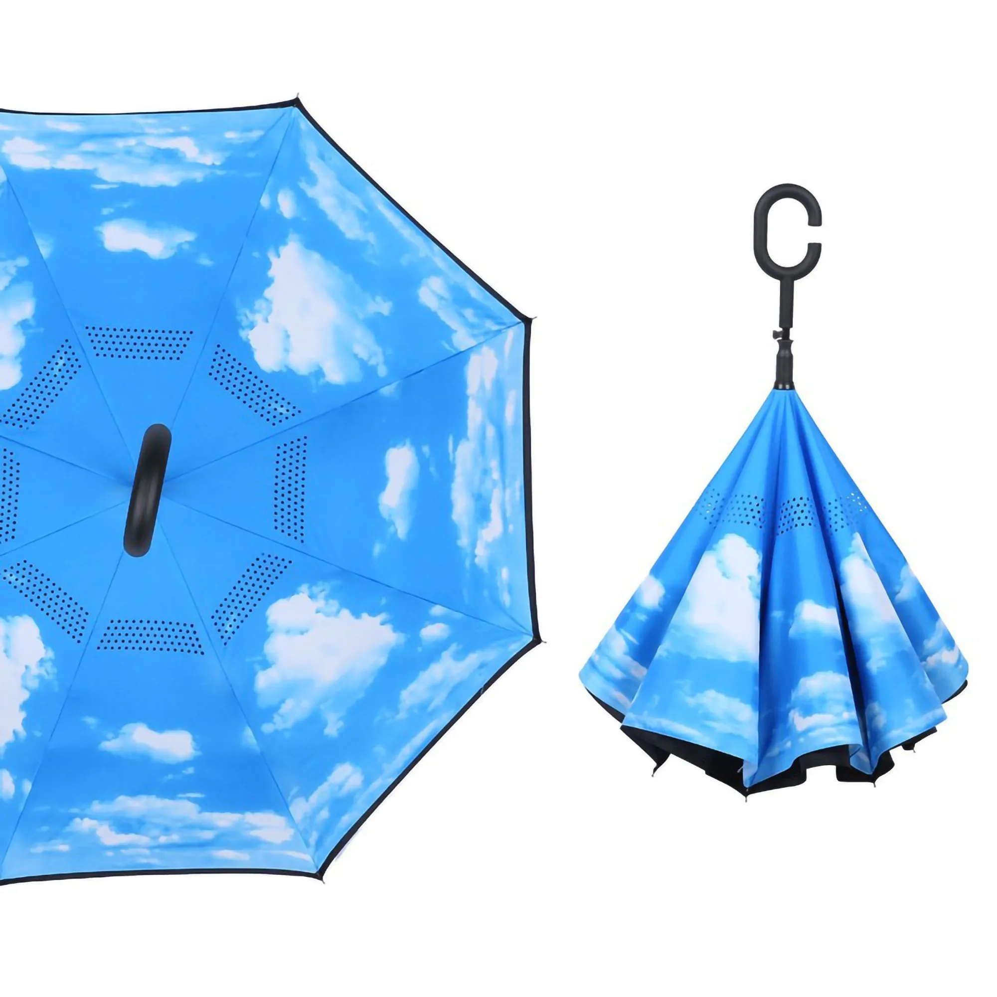 Double Layer C Handle Inverted Reverse Folding Umbrella 4