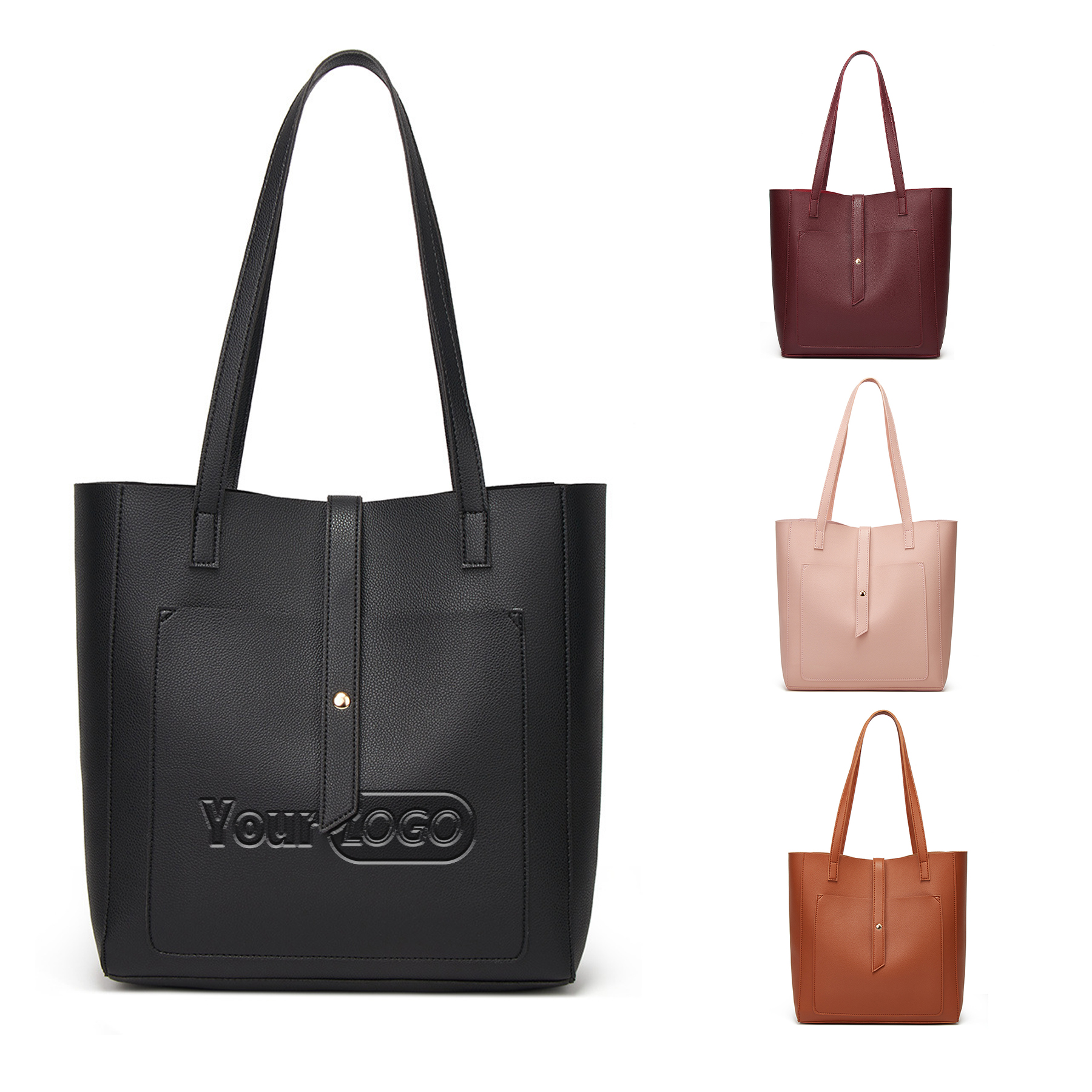 PU Simple solid color tote bag for women, custom tote bag with logo imprint 1