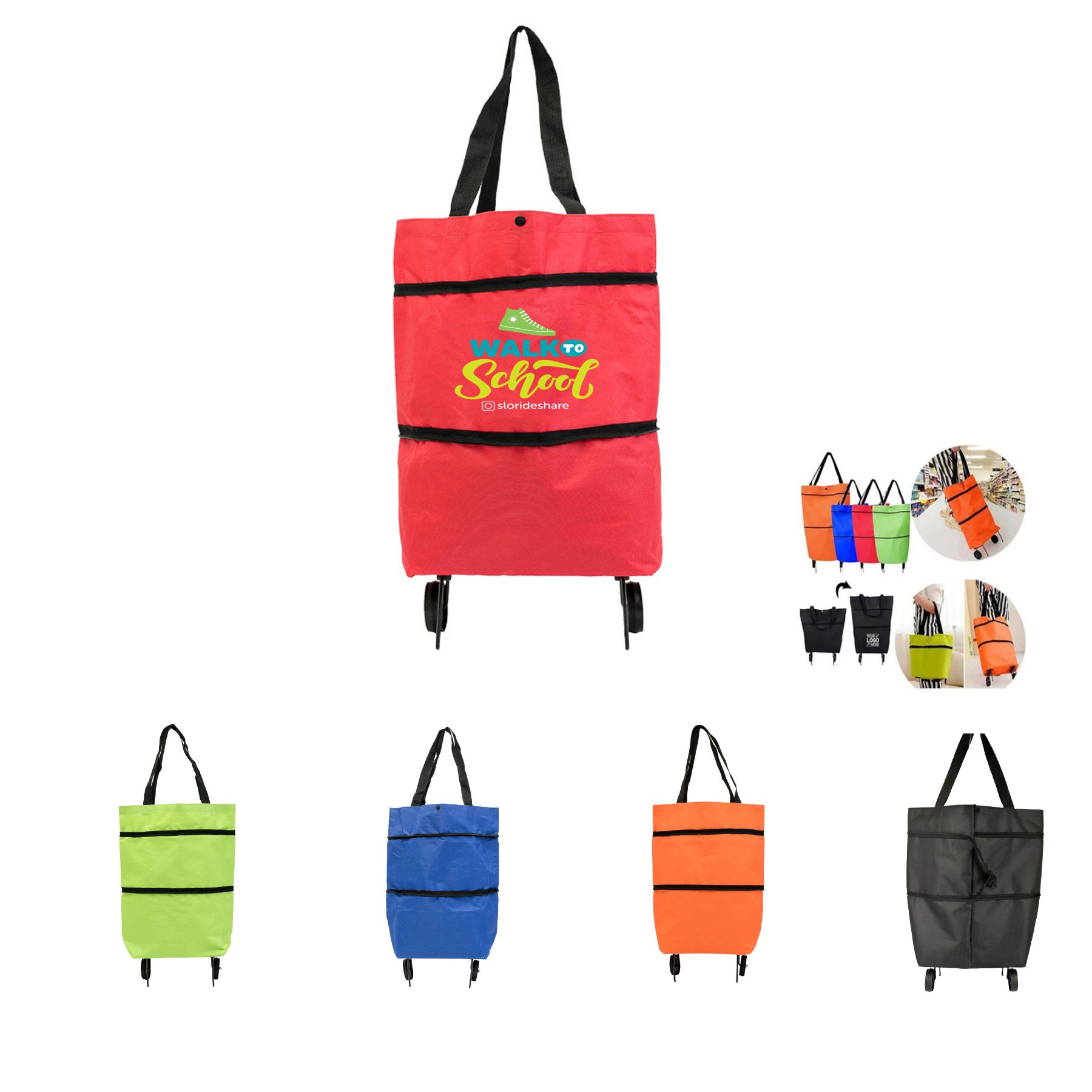 Folding Shopping Bag Collapsible Trolley Bags with Wheels 1