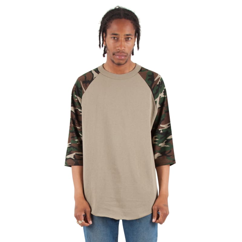 Shaka Wear Adult Three-Quarter Sleeve Camo Raglan T-Shirt 7