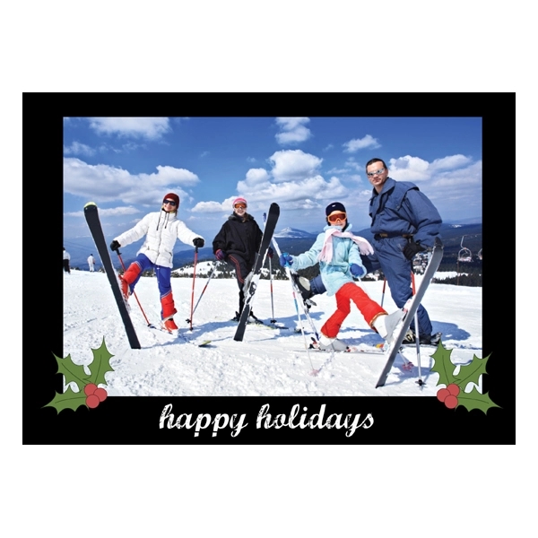 Black Border with Holly Christmas Photo Card 2
