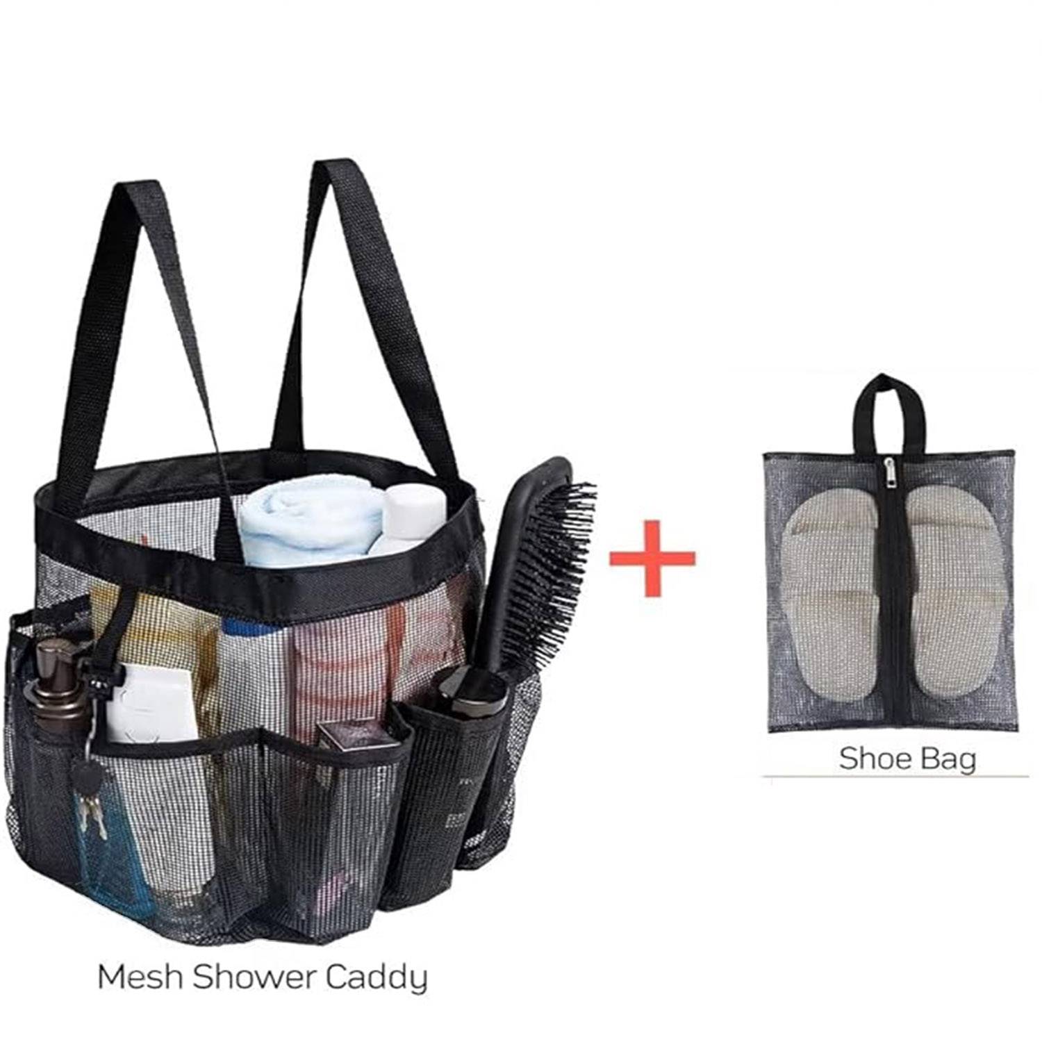 Mesh Shower Caddy Tote 8 Pockets with shoe Bag 2