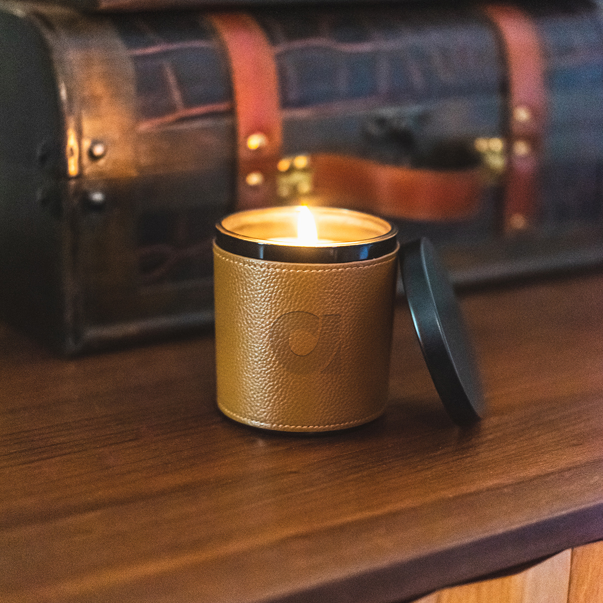 Scented Candle With Leatherette Sleeve 1