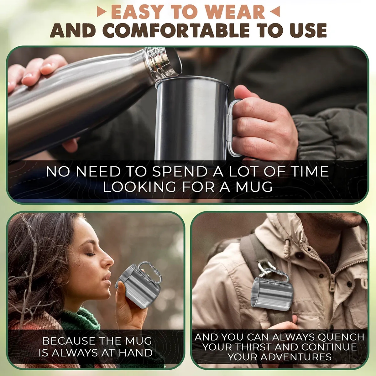 Stainless Steel Mug With Carabiner Hook 2