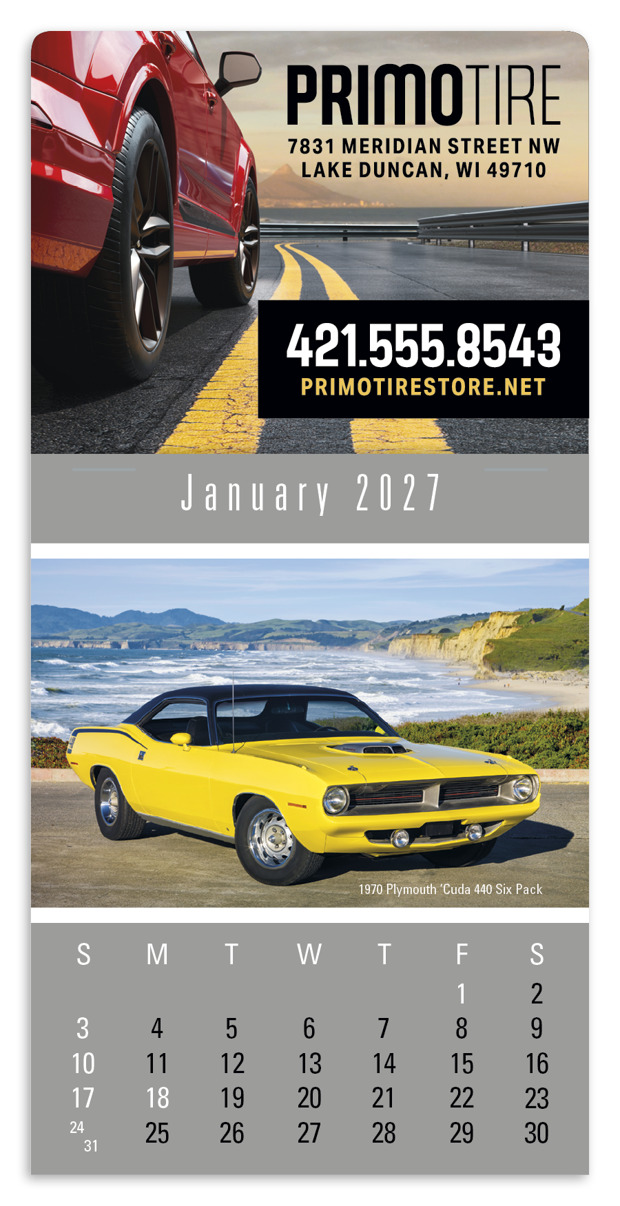 Triumph® Calendars Press-N-Stick Full-Color Header Cruisin’ Cars Calendar 31