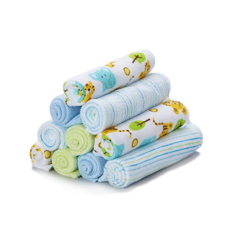 Terry Baby Washcloths - Blue Tiger 10 Pack