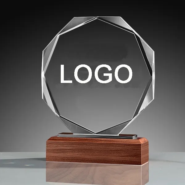 Glass Award Plaque with Wooden Base 3