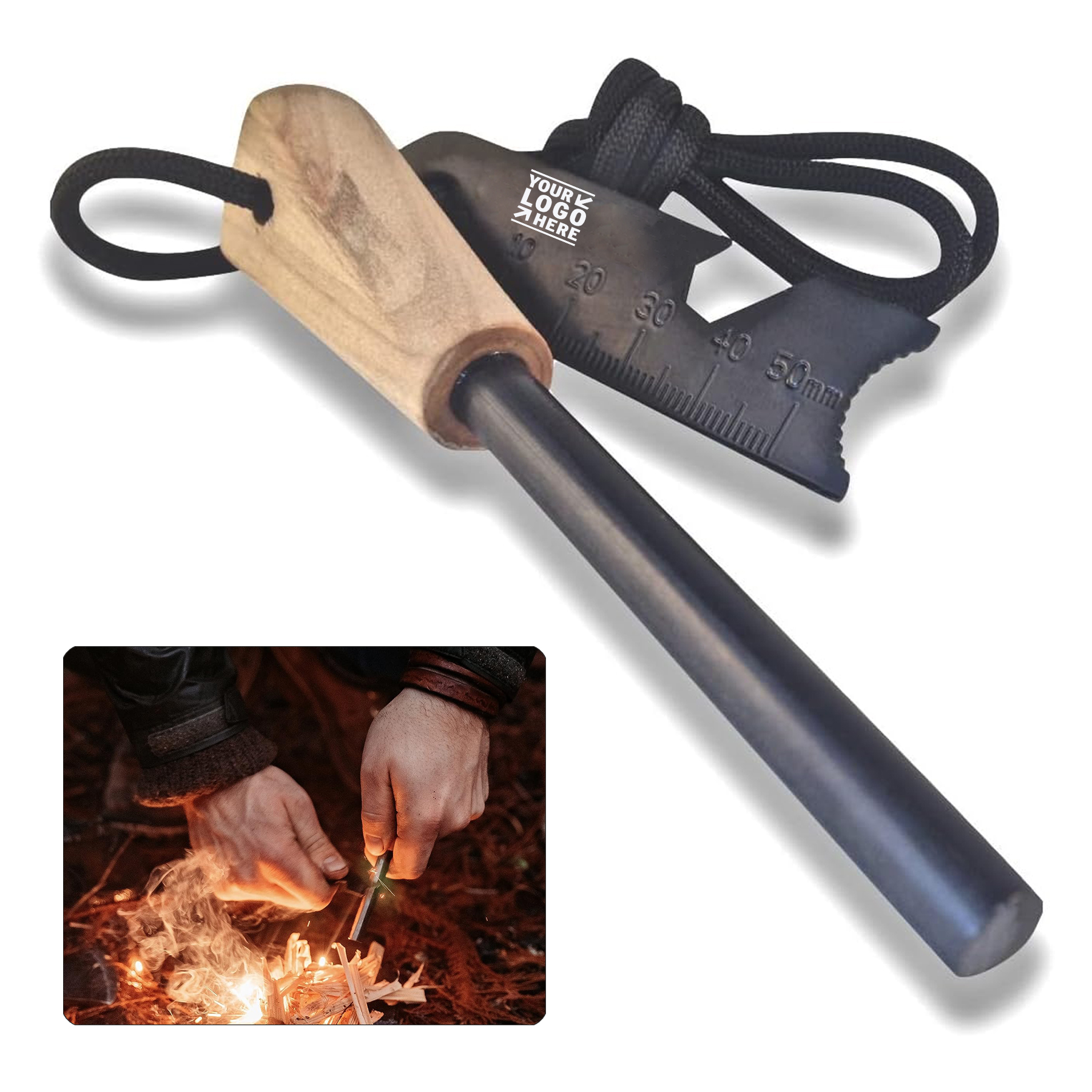 Handcrafted Wood Handle Traditional Ferro Rod  Fire Starter   2