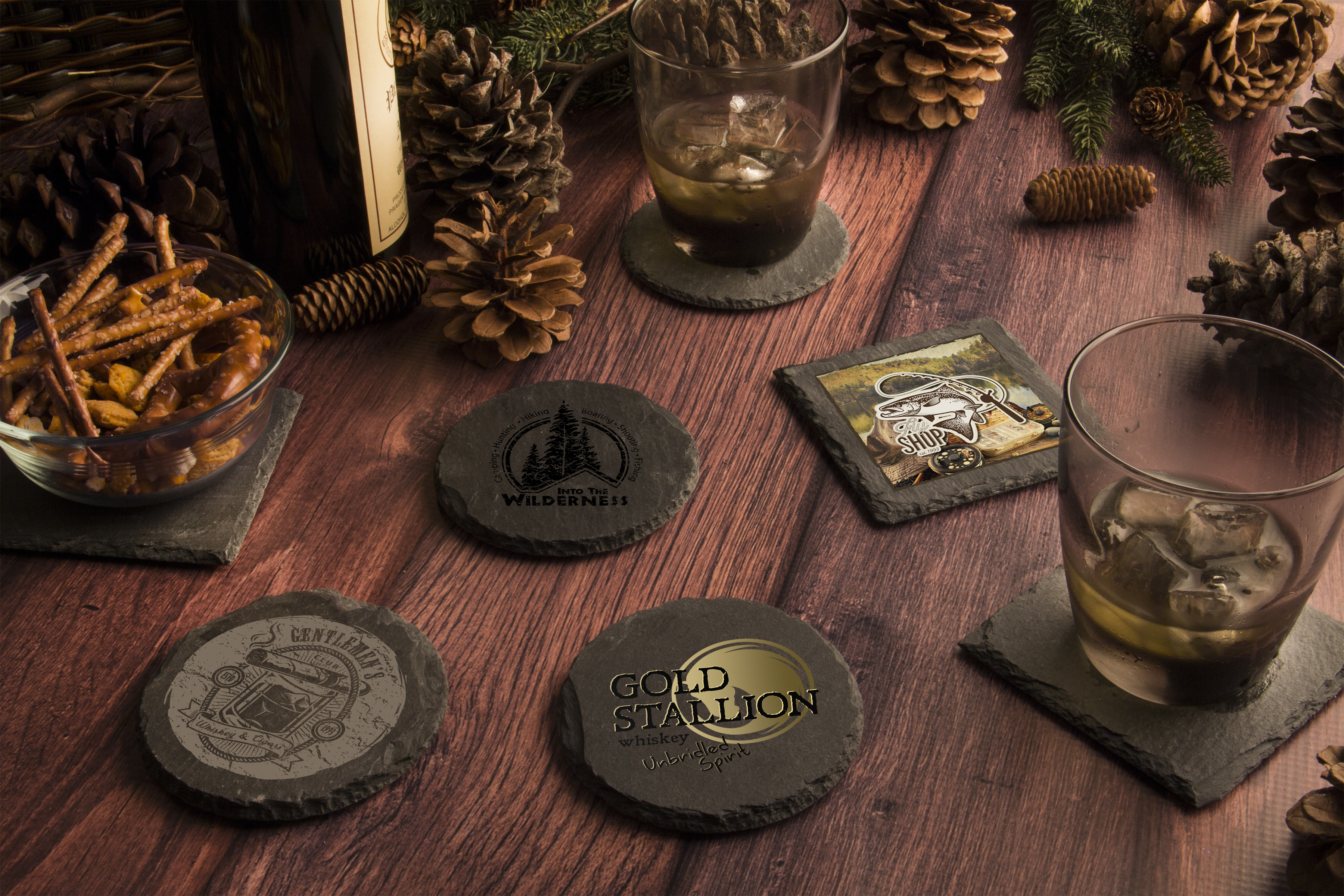 Round Slate Coaster Set 2