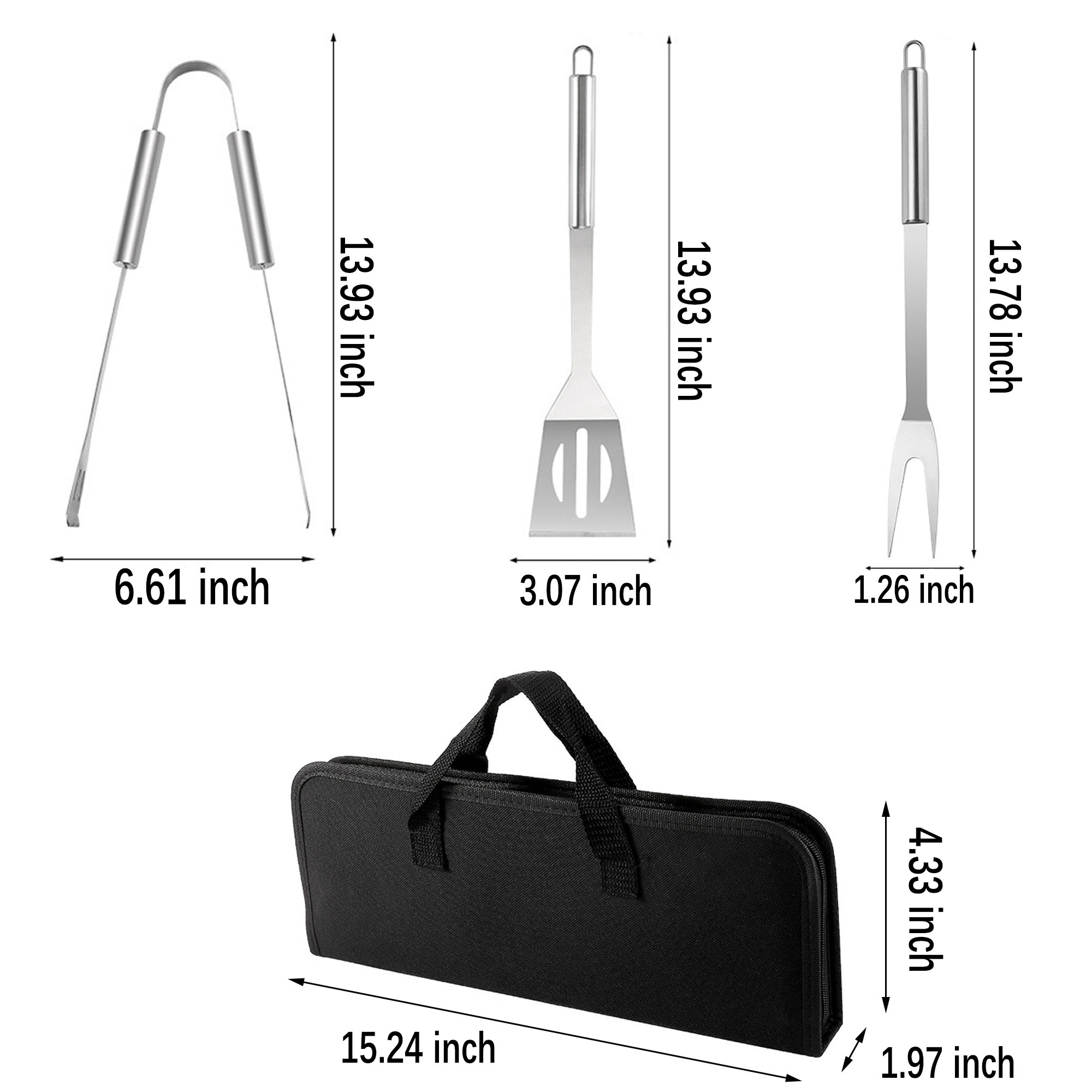 3 Piece BBQ Set Stainless Steel With Case 3