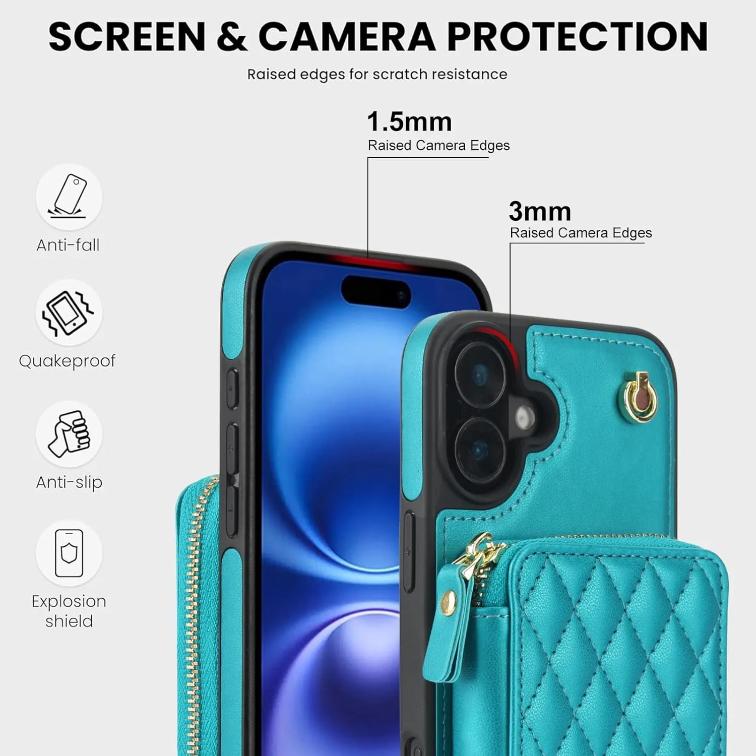 Zipper Phone Case with RFID Blocking Card Holder Wrist Strap Purse 4