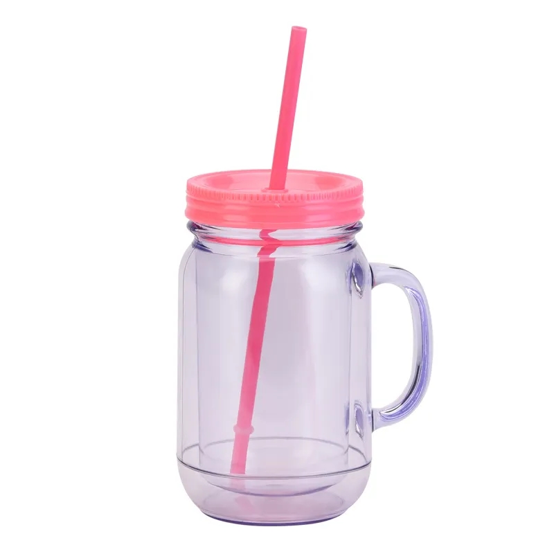20OZ Double Plastic Mason Bottle With Straw 3