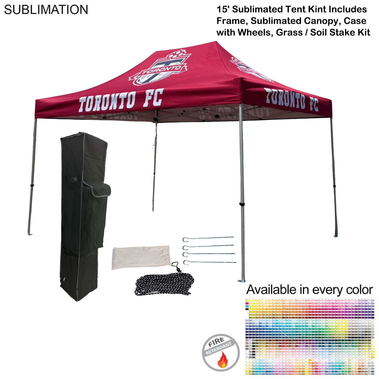 15' Premium Sublimated Tent Kit, Includes Premium 40mm Aluminum Frame, Canopy, Case, Grass Stake Kit 20