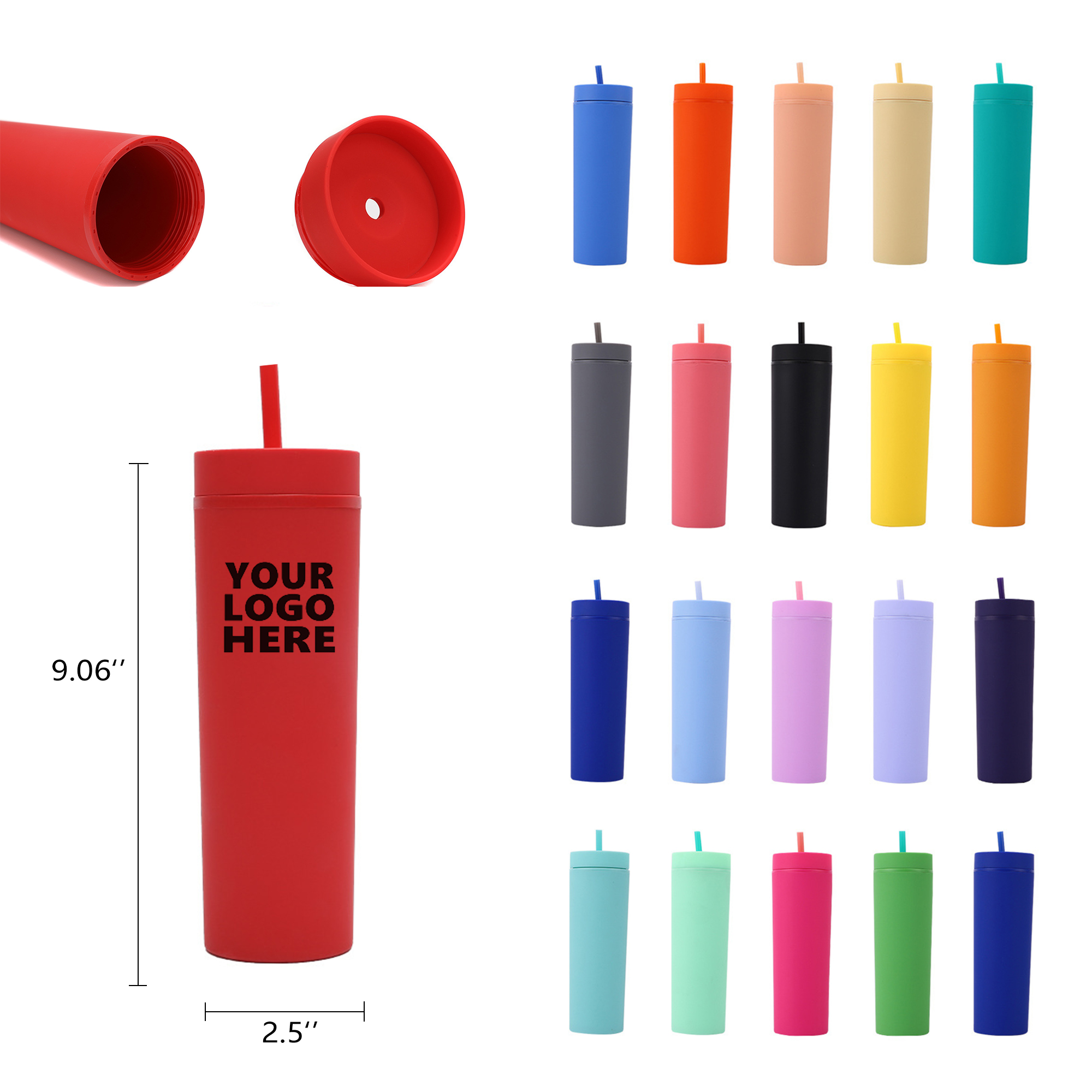 Customizable Simple Plastic slim Cups with Lid and Straw 1