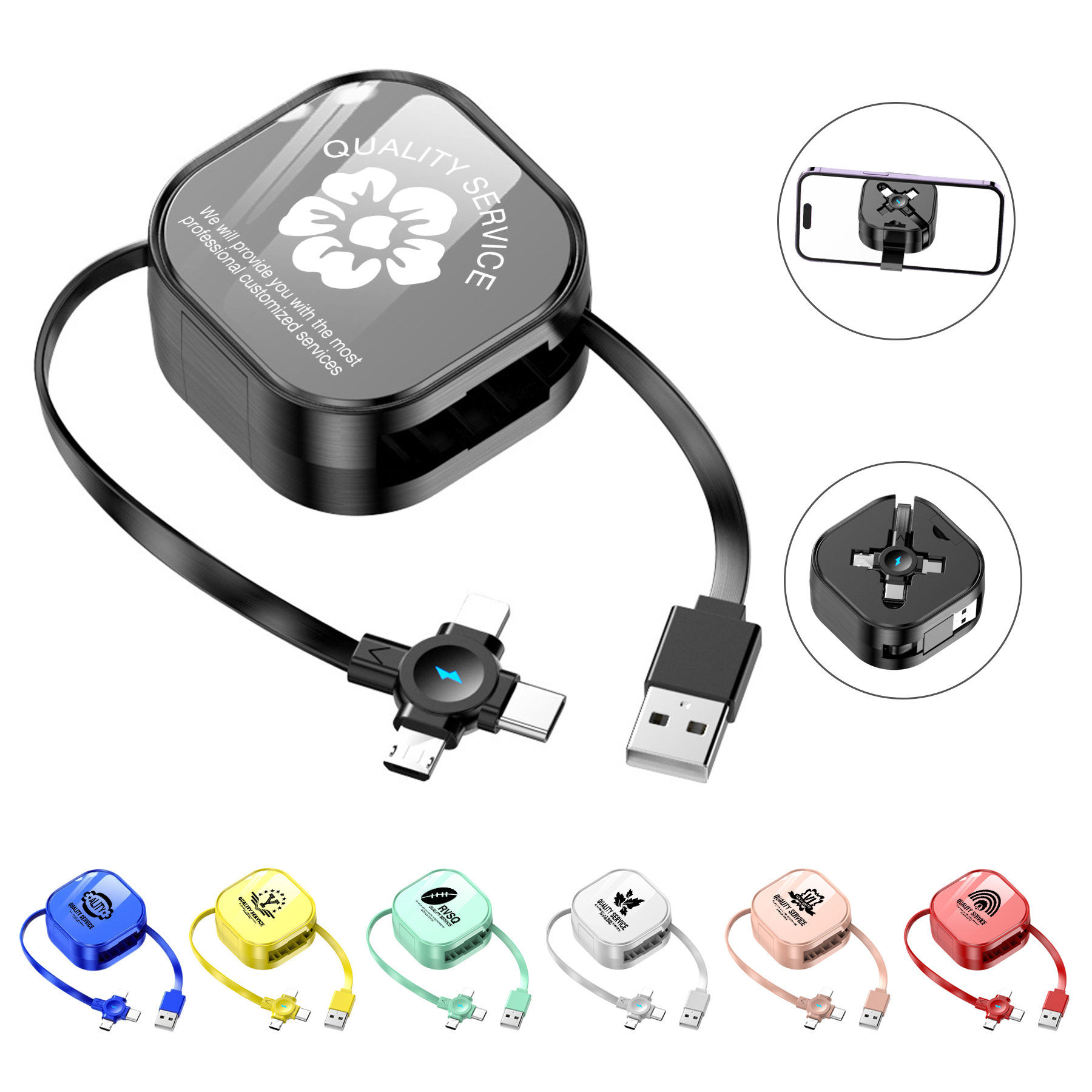 Retractable Phone Holder And 3-In-1 Data Cable 2